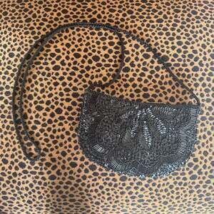 Joan Bari Vintage Black Beaded Sequin Evening Bag Shoulder Pouch